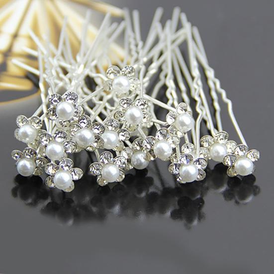 20Pcs Wedding Bridal U Hairpins Imitation Pearl Flower Rhinestone Hair Pins
