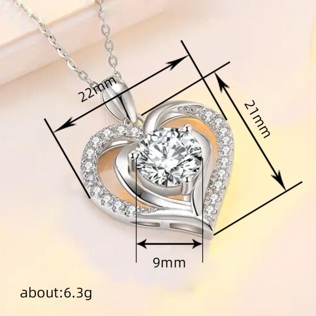 Nested Double Heart Full Paved Border Center Heart Cut Zircon Pendant Women Clavicle Necklace