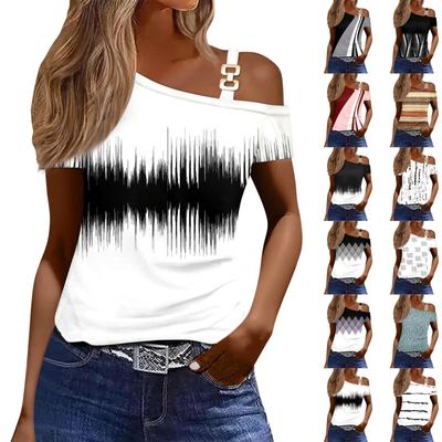 Women's Fashion Casual Print Sexy Off-the-shoulder Short Sleeve T-shirt Top
