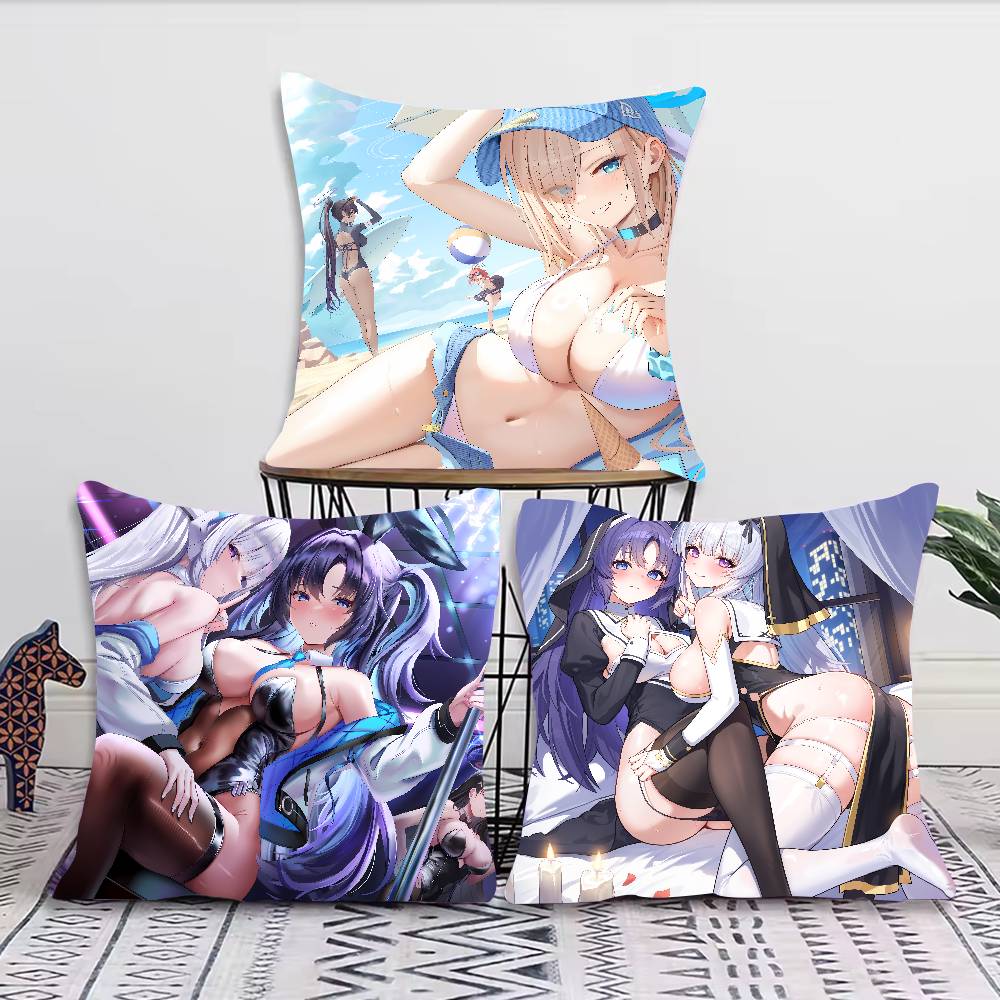 Kawaii Girl Cool Game Blue Archive Cushion Cover Decor Home Throw Pillow Covers For Couch Camping Pillow Cover Decorations
