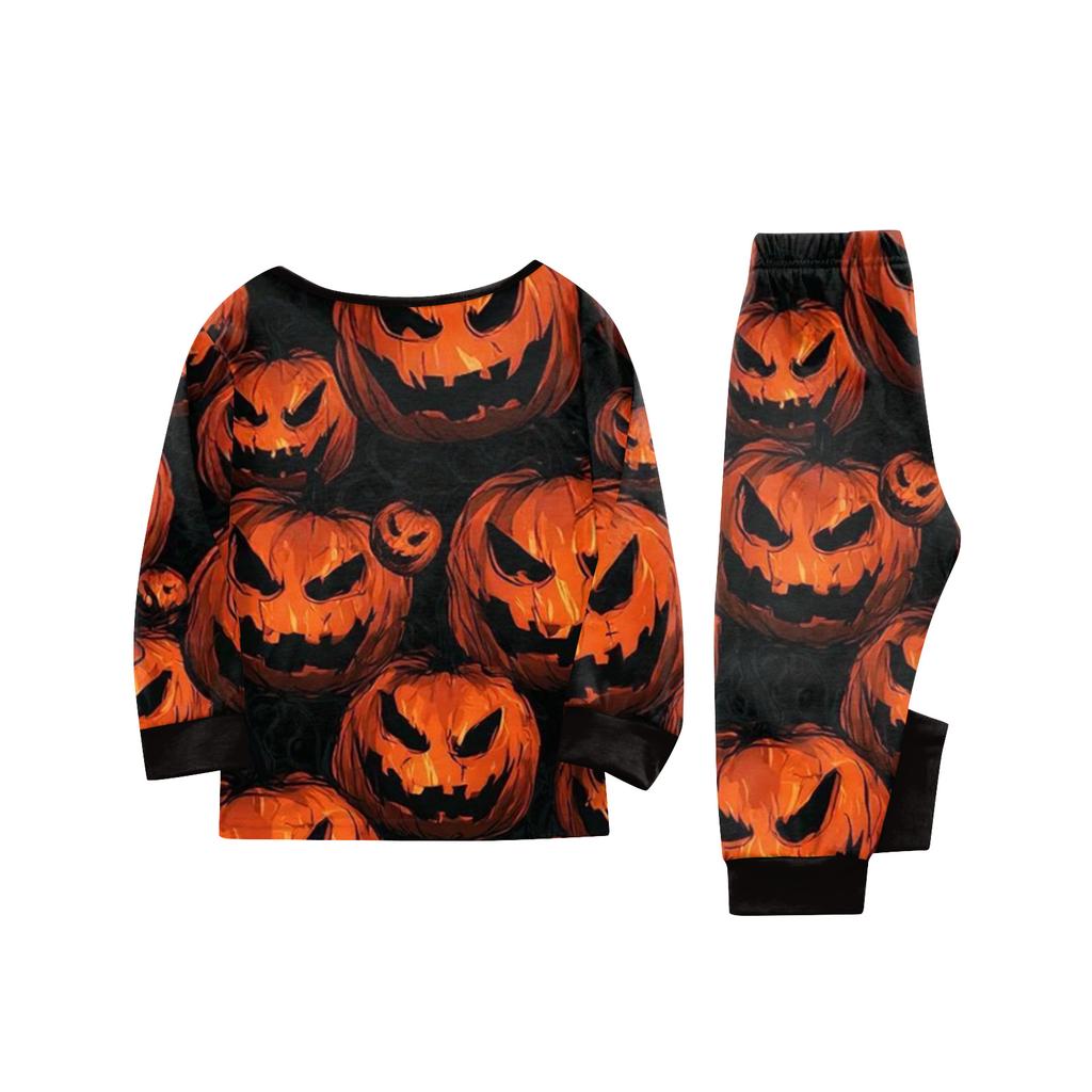 Family Matching Halloween Pajama Sets Long Sleeve Top and Pants with Print for Parents and Kids