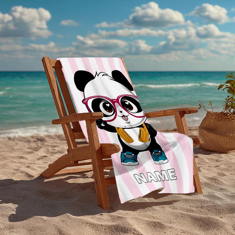 Custom Name Ultra-Soft Beach Towel with Luluca Panda Theme,Ideal for Pool - Camping, Diving - Perfect Travel Essential, Vibrant Beach Towel.