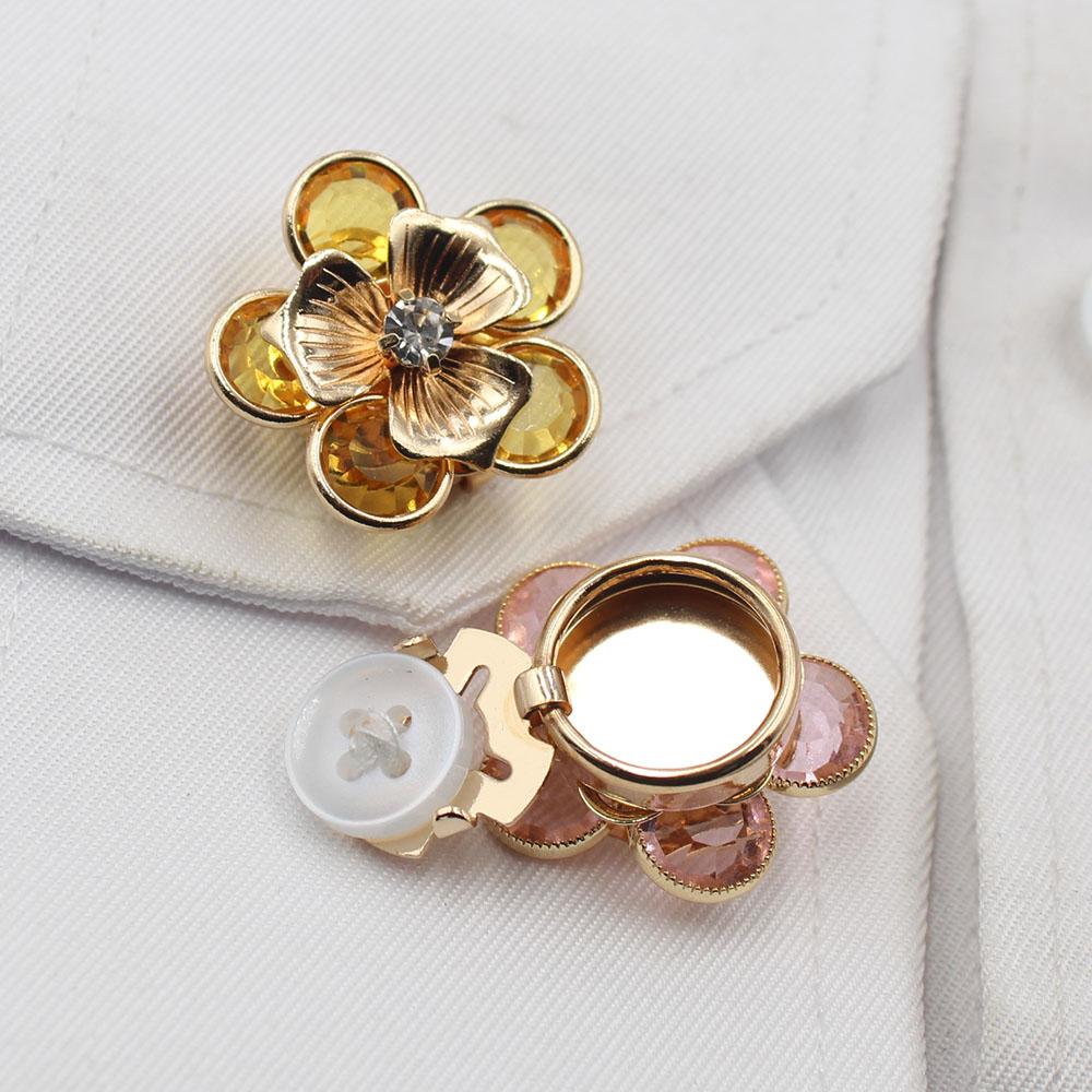 2026 new 23MM high-end temperament style gold retro flower rhinestone French shirt cufflink set simple wedding dress decoration