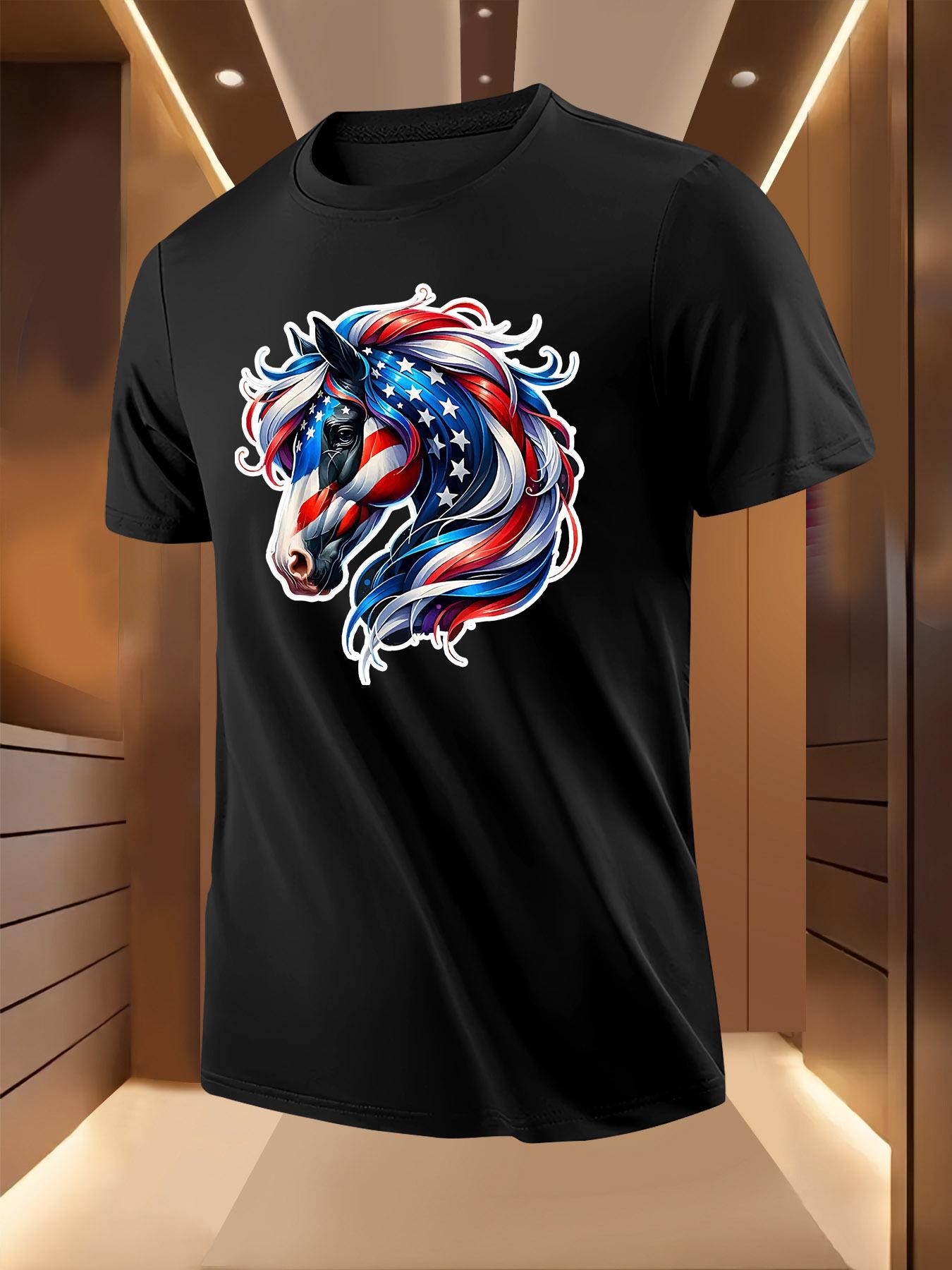 Patriotic Unicorn Head Graphic Tshirt - American Flag Design XL