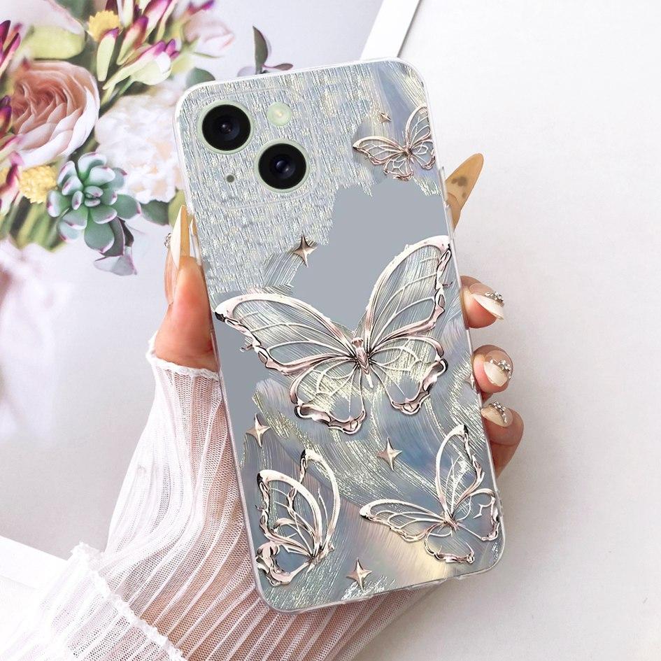 Silicone Case For iPhone 15 Pro Max Cover Stylish Flower Soft TPU Capa Protective Phone Covers For iPhone 15 15Plus 15Pro Bumper
