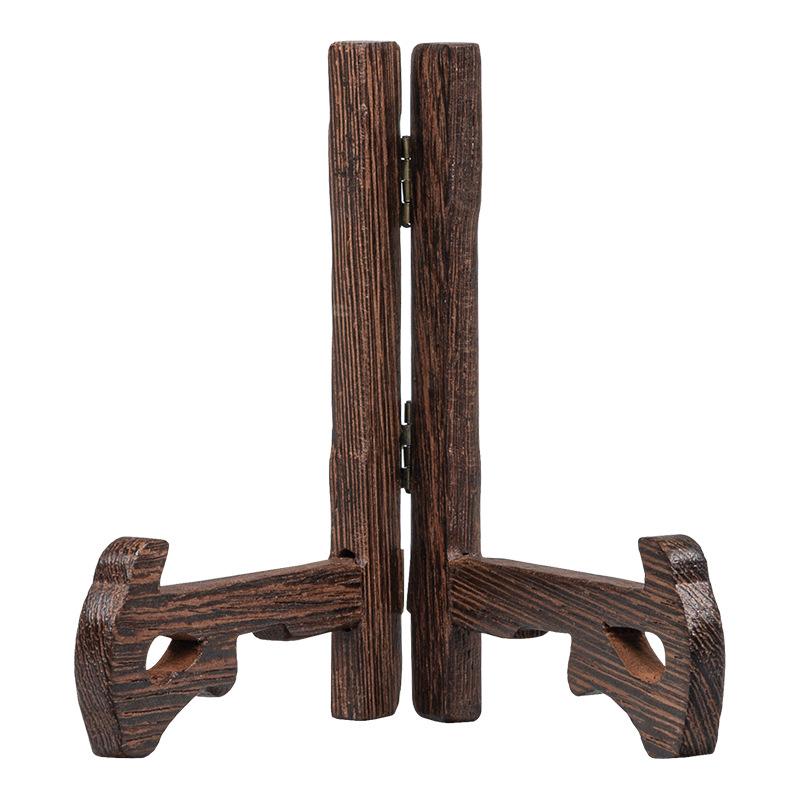 Wenge Wood Pu-erh Tea Cake Display Stand with Porcelain Plate and Photo Frame - Solid Wood Round Rack for Hanging and Display