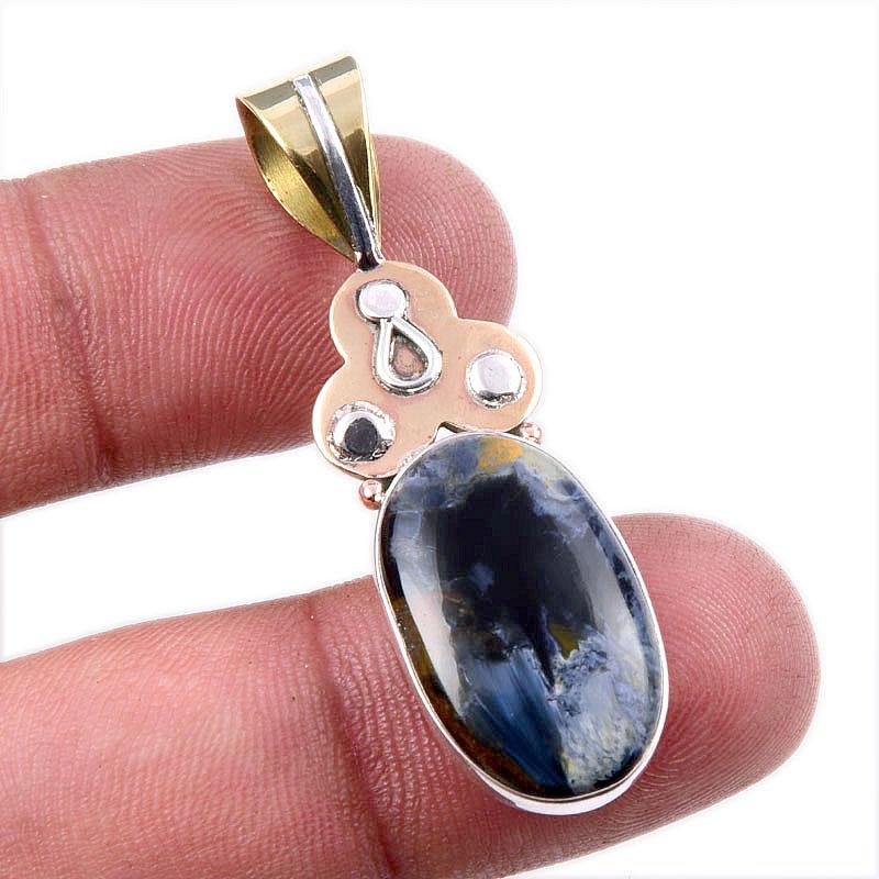 

Natural Pietersite Gemstone 925 Solid Sterling Silver TwoTone Pendant 1.75 e7j24