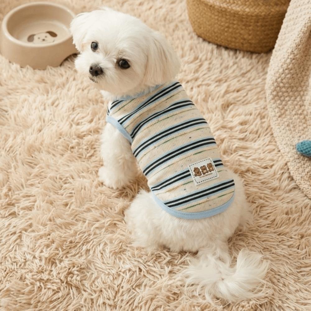 Breathable Dog Striped T-Shirt Comfortable Pet Pullover Bear Pattern Summer Dog Clothes Small Dogs