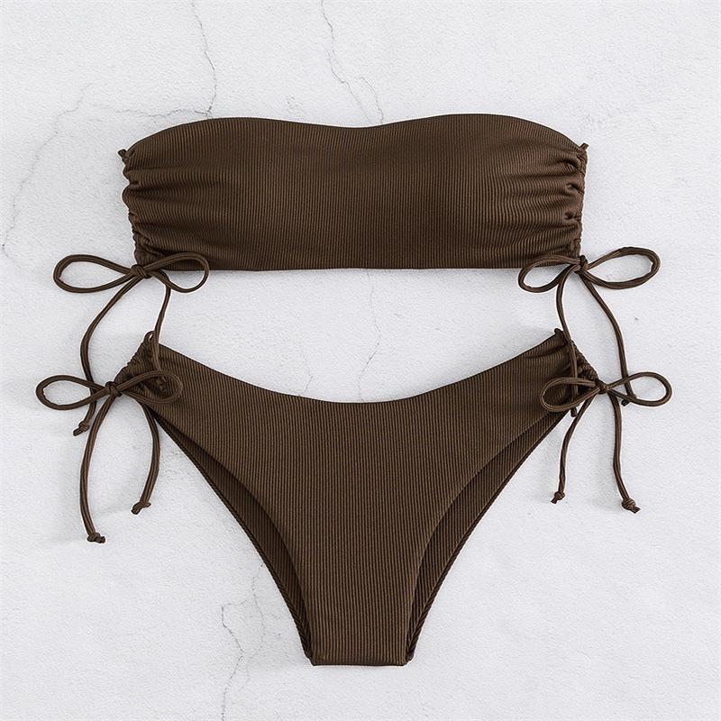 European & American Sexy Bandeau Split Swimsuit - Women's Drawstring Bikini Fashion
