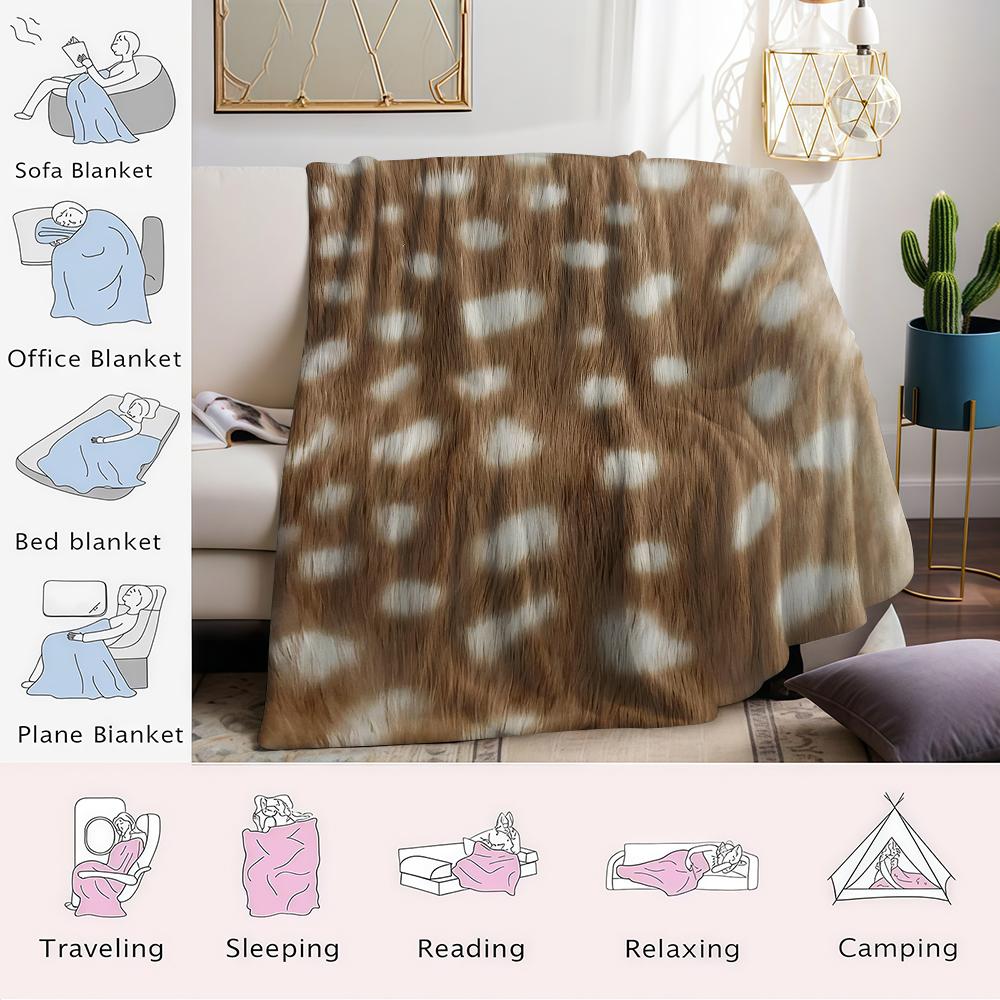 Deer Pattern Texture Flannel Blanket Warm Soft Halloween Christmas Couch Warm Cozy Decorative Decor Gift for All Season