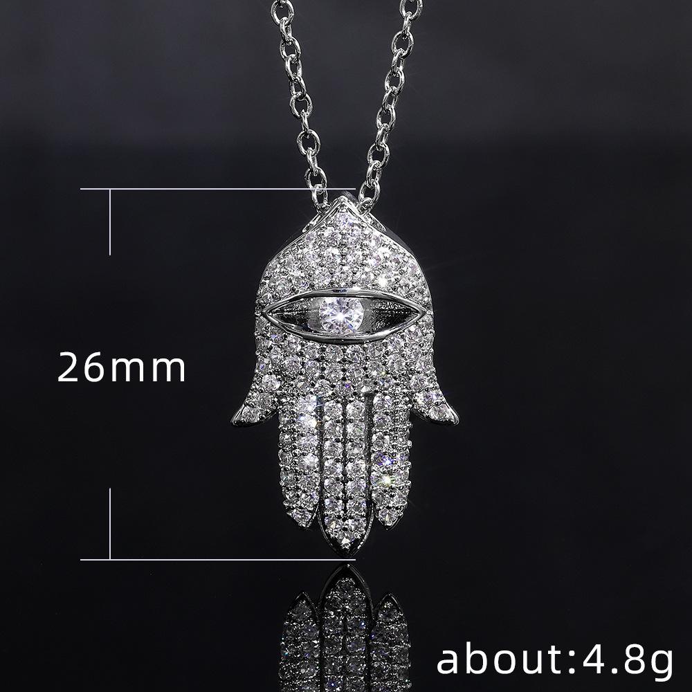 Fatima'S Hand Hiphop Micro-Inlaid Zircon Pendant Necklace Jewelry Sweater Chain