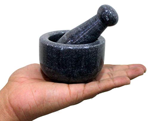 KLEO 3" Diameter Black Natural Stone Mortar and Pestle Set Spice, Medicine Pill Grinder Masher - Small Size