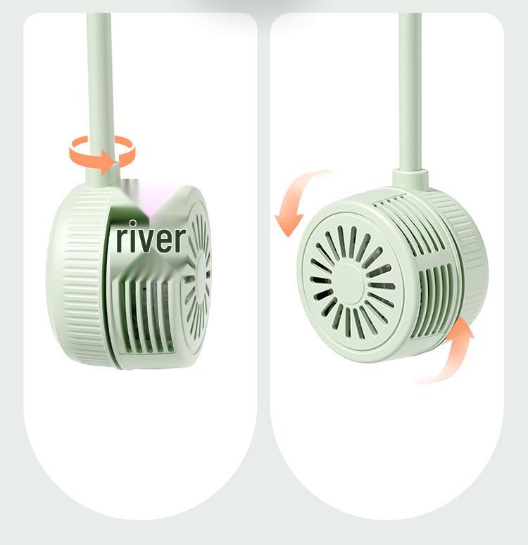 Portable Foldable Neck Fan: Silent, Leafless Design with USB Rechargeable and Rotating Wind. Ideal for Sports and Travel.