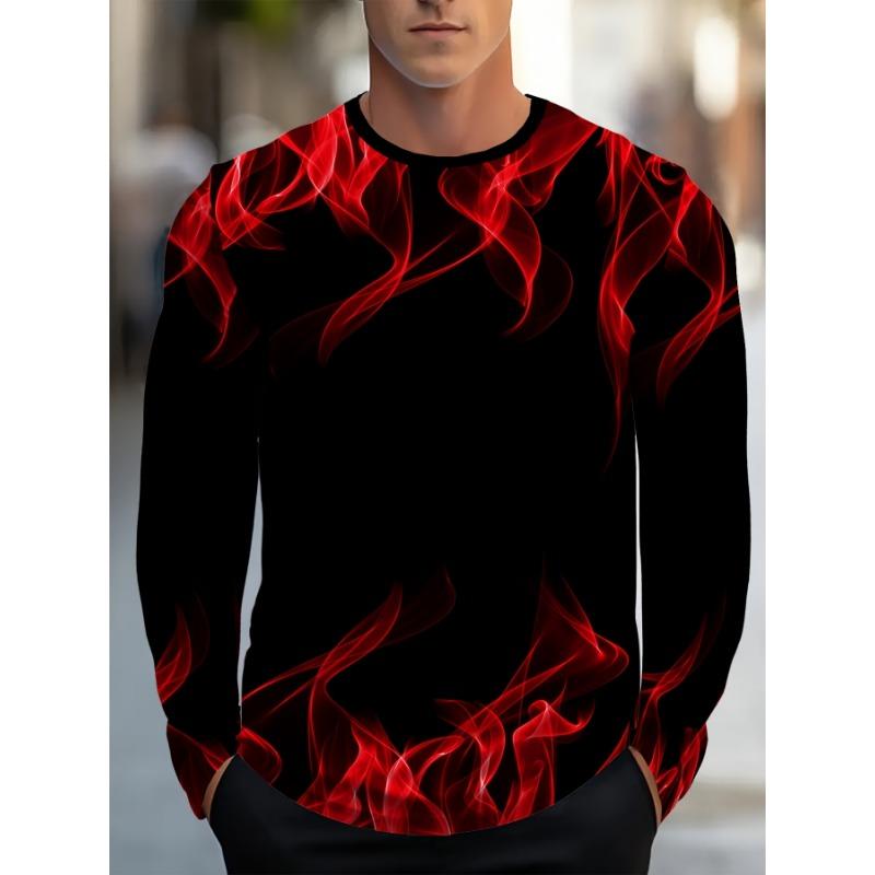 

Spring and Autumn Round Neck Flame Pattern 3D Printed Top Fashionable Casual Long Sleeved Men s T-shirts 5XL