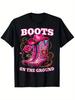 Boots On The Ground Funny Western Cow Boots TShirt Fashionable Cotton Top Short Sleeve Street Style Short Tshirt Comfortab