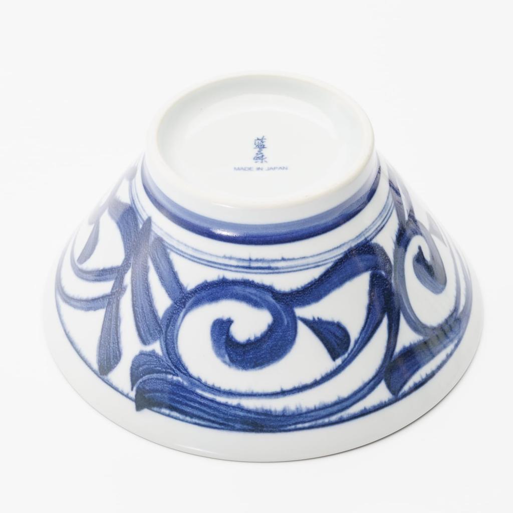 Mino Ware Grass Dinnerware Set Rice Kiritate and Noodle Bowl 19cm Microwave and Dishwasher Made in Product Number 564614 "Indigo Pattern" (Pair) -