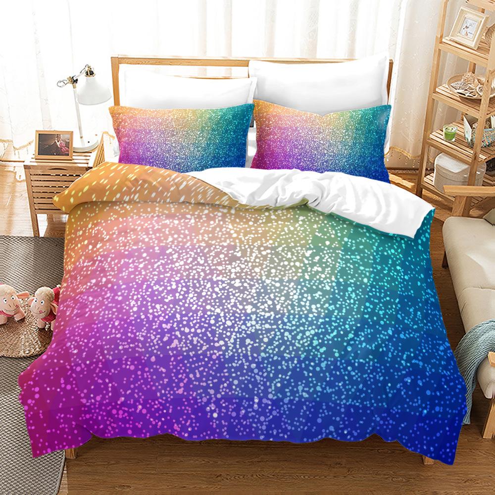 Gradient Duvet Cover Set Microfiber Rainbow Striped Glitter Sequins Quilt Cover Double Queen King Size 2/3pcs Comforter Cover