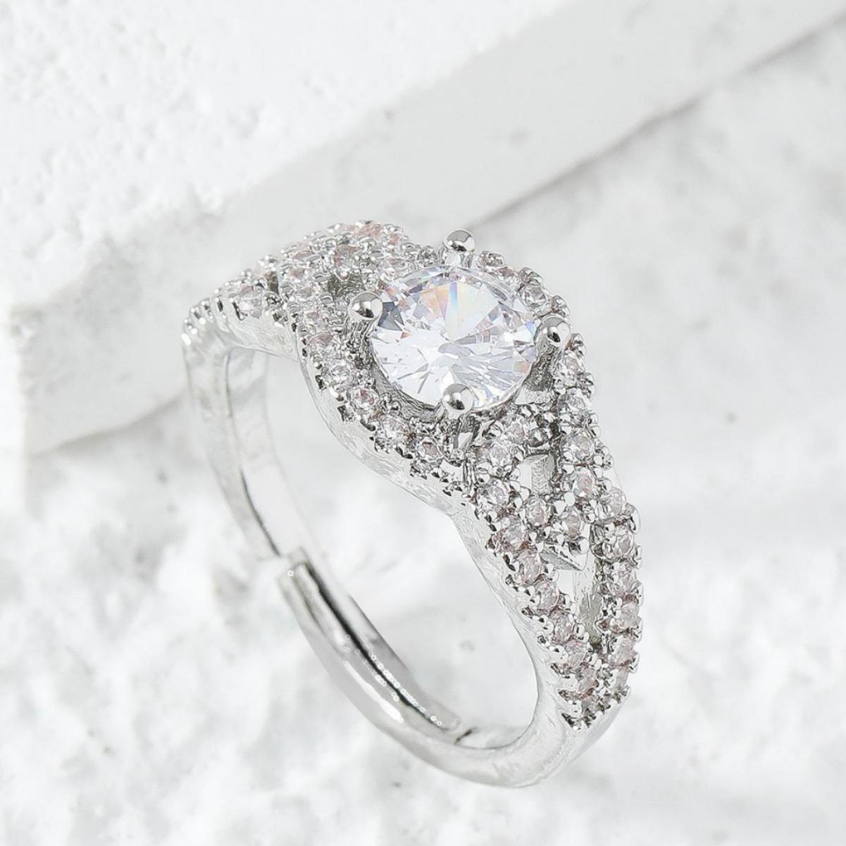 

Женское кольцо, слегка инкрустированное бриллиантами, персонализированное двухслойное кольцо с регулировкой размера, универсальное многослойное кольцо на указательный палец