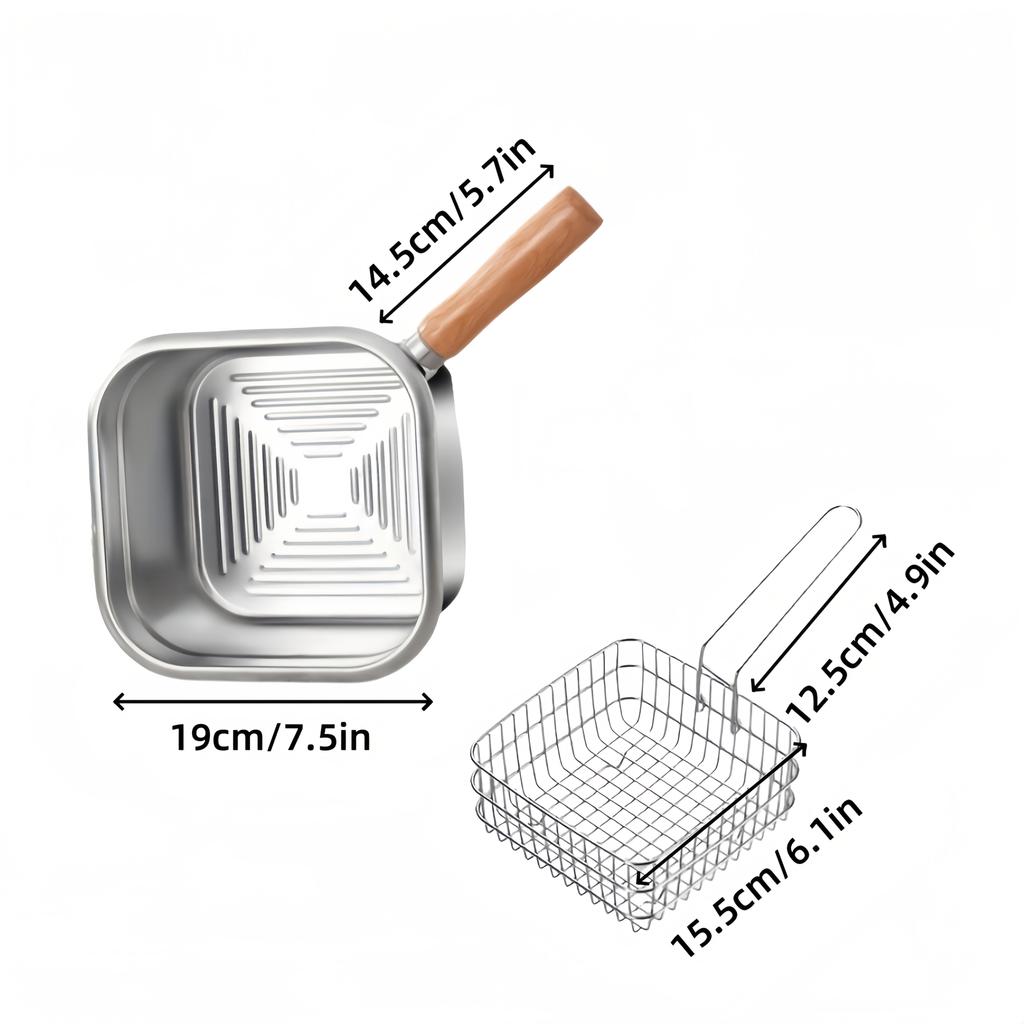 Heavy-Duty Square Deep Fryer Made of Stainless Steel, Featuring a Basket And Lid, Suitable for Induction. Ideal for Home Use