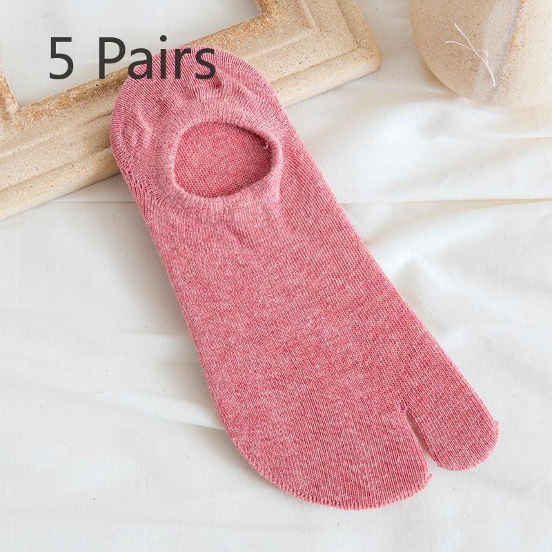 5 Pairs of Women's Summer Pure Cotton Shallow Mouth Silicone Anti Slip Invisible Two Toe Boat Socks
