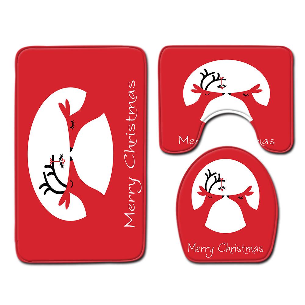 Christmas Bathroom Floor Mat Toilet Three-Piece Set