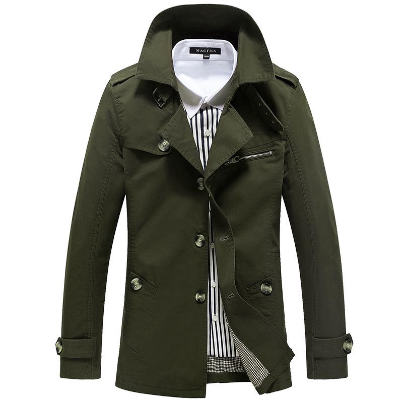 Men's Mid-Length Casual Thin Washed Cotton Windbreaker Jacket