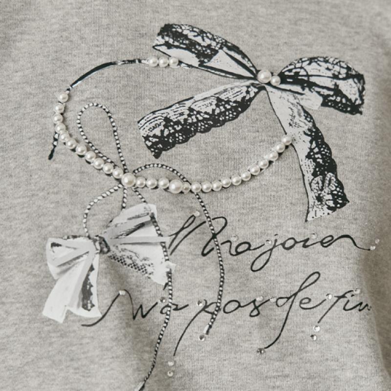 Maxza Pearl Ribbon Beads Puff Sleeve Sweatshirt Ze05qt401na