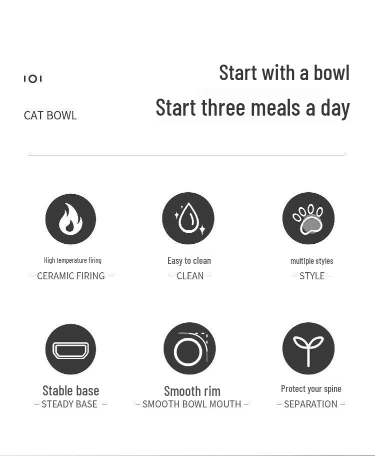 Large Capacity Ceramic Cat Bowl with Neck Protection - Anti-Black Chin Design for Food and Water
