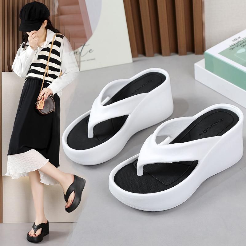 

Super thick bottom heightening women s summer corner dragging thick bottom slippers flip-flops can be worn outside 39-40 чорний