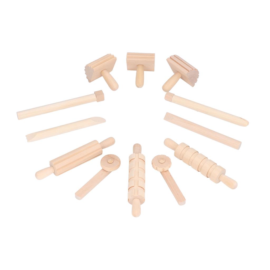12PCS Kids Rolling Pin Toy Safe Eco Friendly Pressed Clay Toys DIY Hand Crafted Rolling Pin Set for