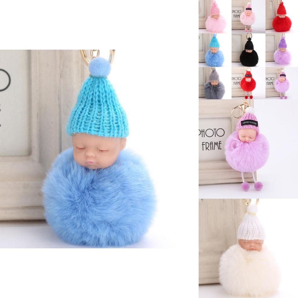 Entzückender schlafender Babypuppen-Schlüsselanhänger mit weichem künstlichem Kaninchenfell für Taschen und Schlüssel