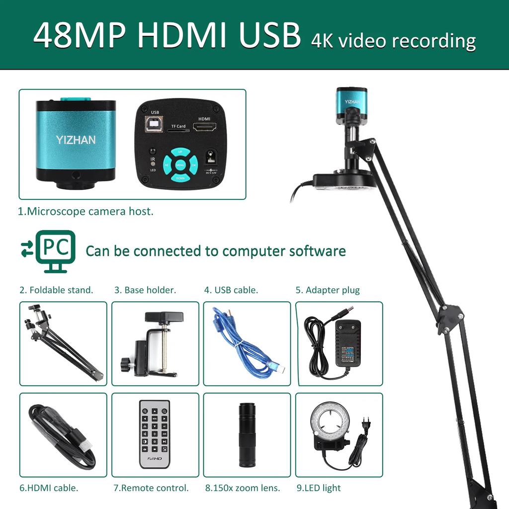 4K Mikroskop 48MP Digitales Mikroskop für Elektronik USB Industriekameras HDMI 1-150X Zoom C-Mount Objektiv Telefon PCB Löten