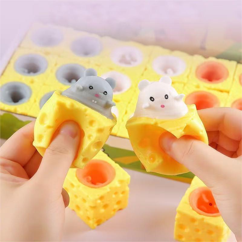 Cheese Mouse Stress Relieving Toy Cheese Pinch Fun Stress Ball Vent Squirrel Cup Prank Toy