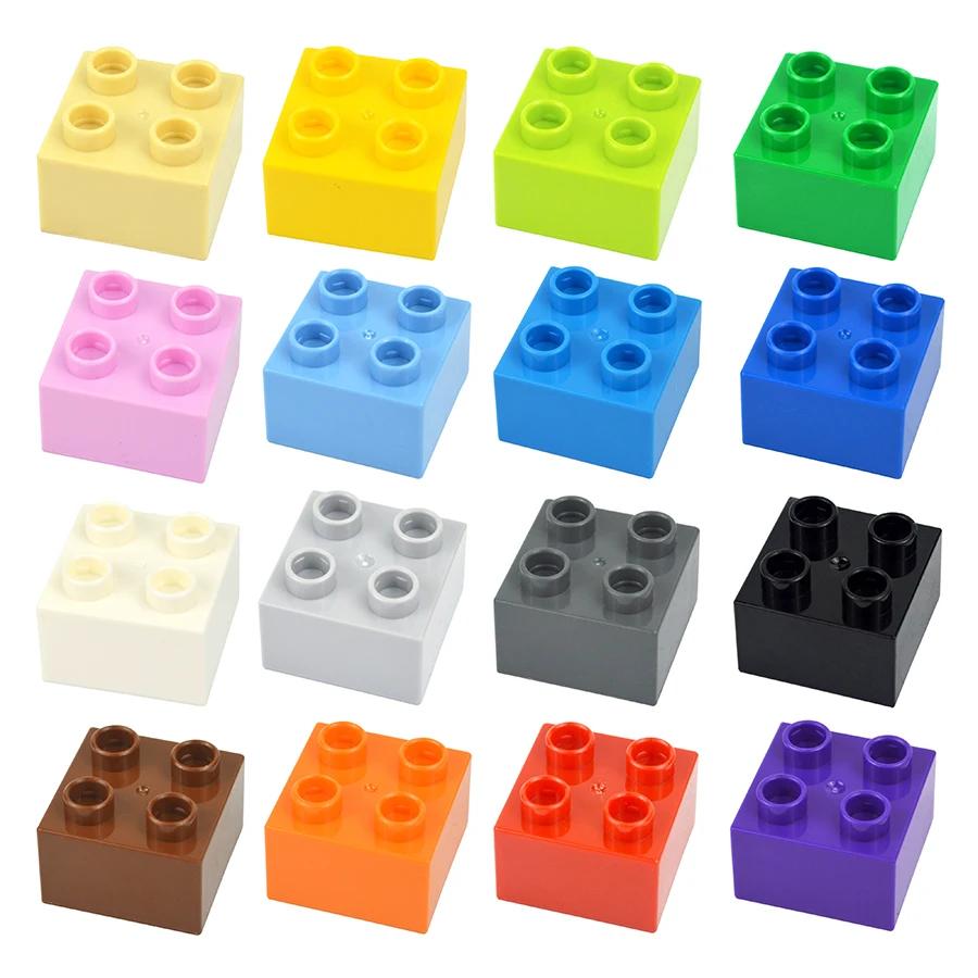 10Pcs 2X2 Dot Big Size Colorful Building Blocks Large Figures Thick Print Brick Toys Educational for Kid Compatible with Duploes