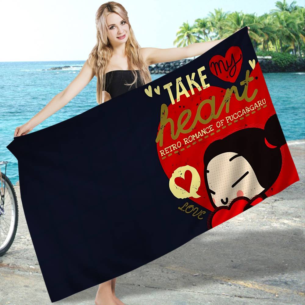 Animation Series P-Pucca Microfiber Printed Beach Towel Mountain Climbing Yoga Beach Swimming Running Absorbent Soft Towel