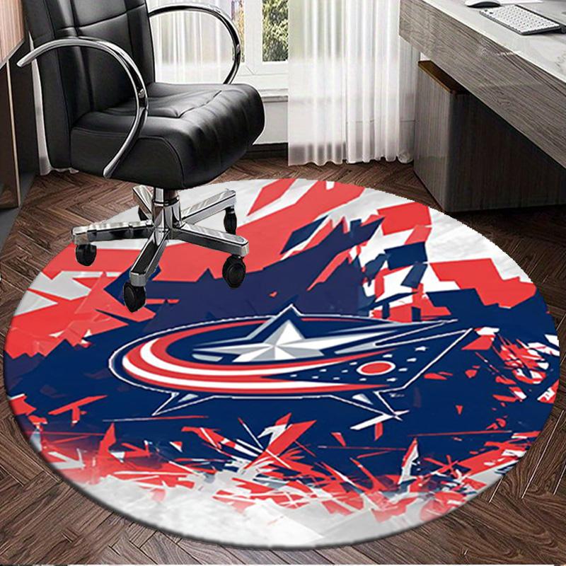 1PC Columbus Blue Jackets Heart Round Rug, Non-slip Chair Mat, Home Decor, Circle Carpet Perfect for Office, Bedroom, Living Room,Christmas Gift