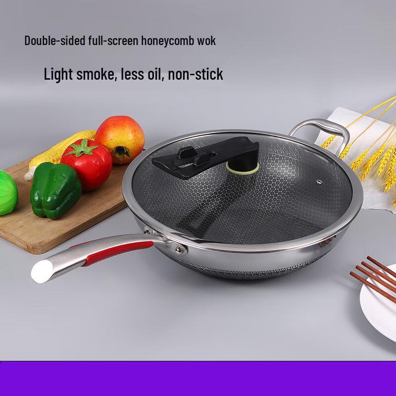 

ZISIZ 304 Stainless Steel Honeycomb Non-stick Wok