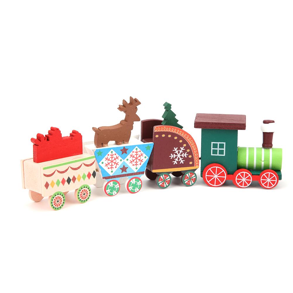 Mini Christmas Children Wooden Train Toy Kid Home DIY Train Decoration Ornament GiftColour