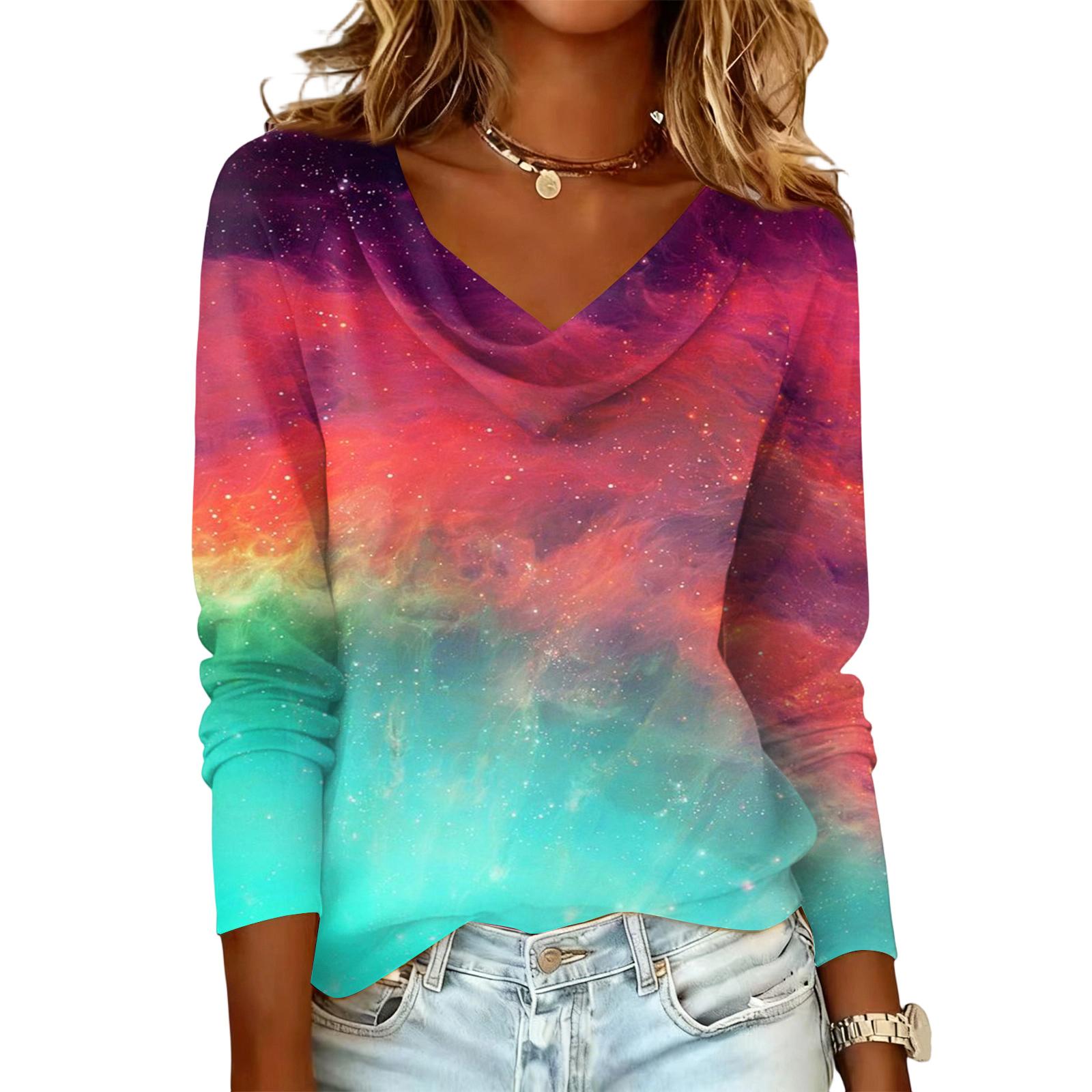 Long Sleeve Shirts for Women Gradient Print Womens Long Sleeve Tops Fashionable Long Sleeve Tops for Women Comfortable Womens Long Sleeve T Shirts S красный
