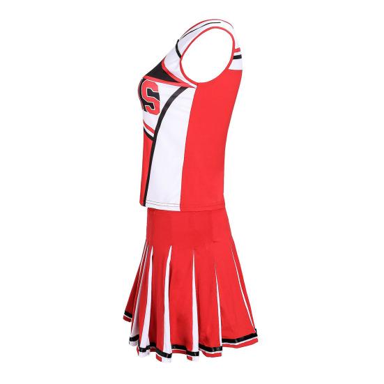 2 Pcs/Set Cheerleader Performance Outfit Sleeveless Top Skirt Set High School Glee Club Girl Cheerleading Costume Varsity Cheerleader Dress Uniform