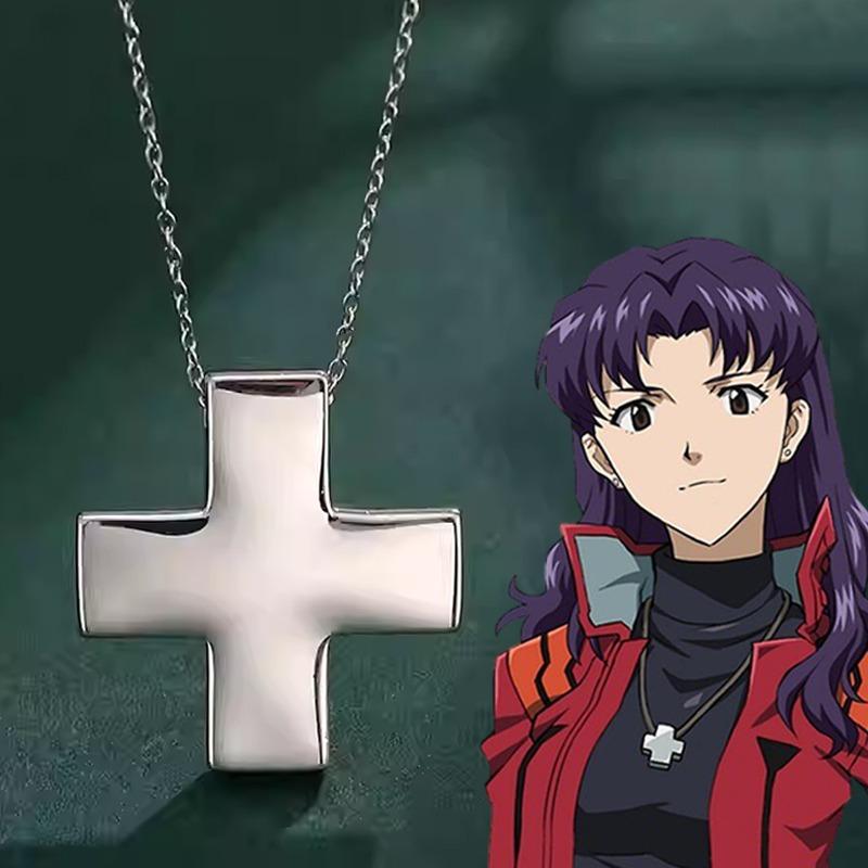Women's Stainless Steel Cross Pendant Necklace Anime Role-Playing Jewelry Bead Chain Amulet Popular