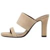Vintage Slip-On Suede Chunky Heeled Round Toe Mules Non-Slip Slide Sandals Women Footwear Beige 11334510098