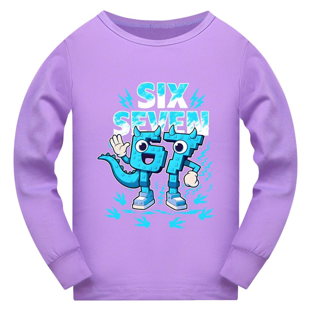 5192 Kinder Jungen Mädchen Steal a Brainrot 67 Six Seven Aufdruck Langarm T-Shirt