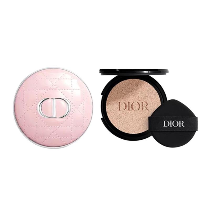 DIOR Cushion Two-piece set: pink lacquered cannage pattern shell + soft and shiny makeup-locking air cushion core #0.5N серебряный