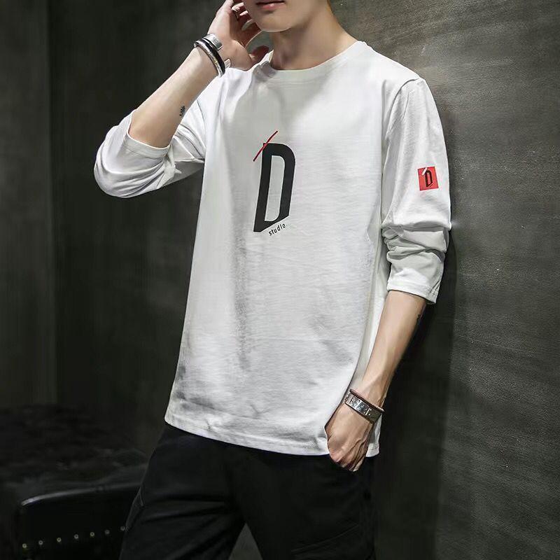 Men T Shirt Solid Color O-neck Long Sleeve Streetwear Casual Men Clothing Korean Style Fashion Tee Tops M-4XL