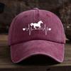 Men's and Women's Outdoor Washed Retro Peaked Cap with ECG Pony Print Fashionable Retro Baseball Cap