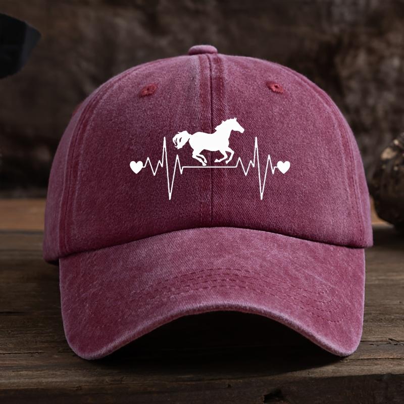 Men's and Women's Outdoor Washed Retro Peaked Cap with ECG Pony Print Fashionable Retro Baseball Cap