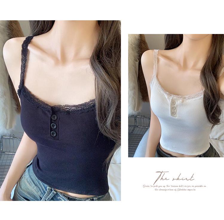 Spicy Girl Spitzen-Camisole: Schönes Rücken-Tanktop mit Brustpolster - Damen Trendige Kurze Basisschicht