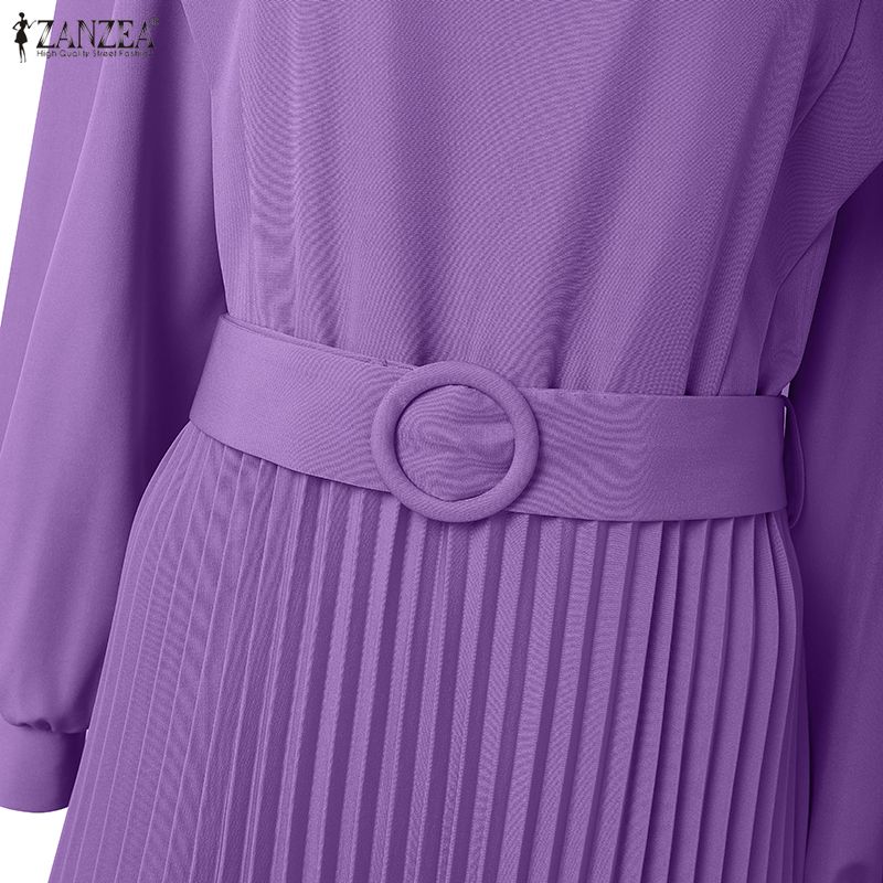 ZANZEA Lässiges, lockeres Langarmkleid für Damen mit Stehkragen