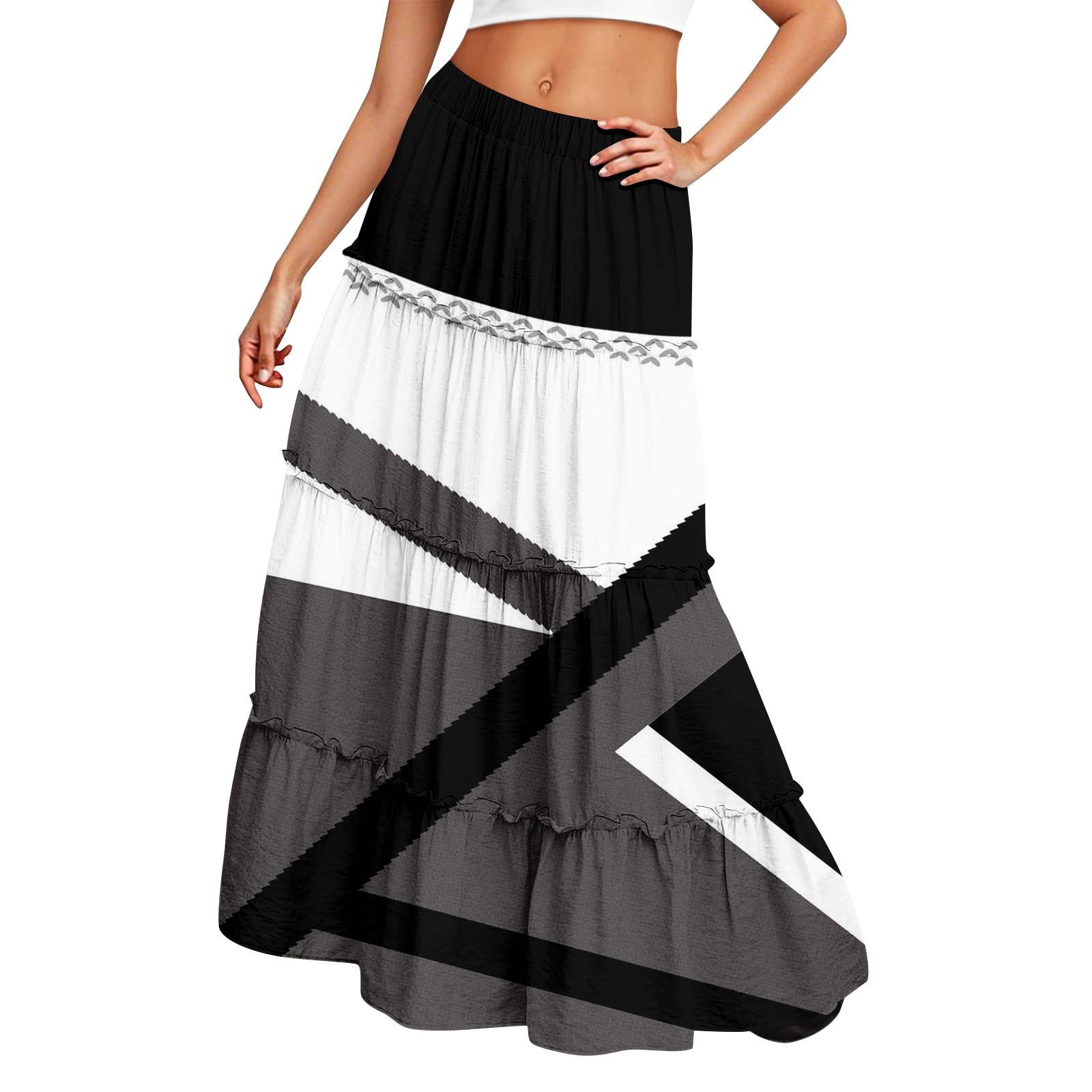 

Женская длинная юбка с принтом и эластичным поясом, свободным подолом M чёрный